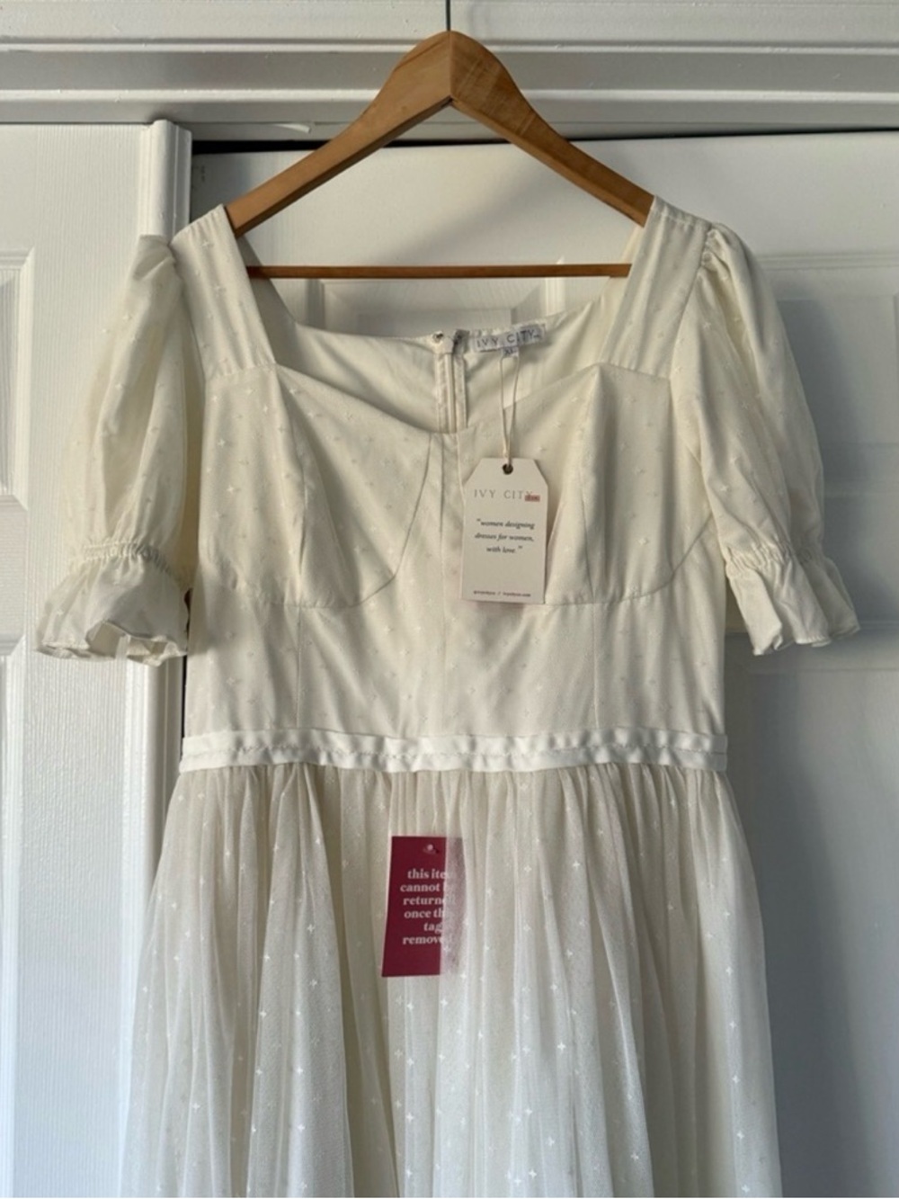 Ivy City Co Cream Midi Dress with Star Dot Mesh